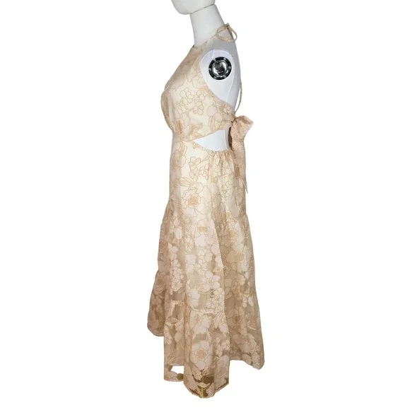 Fore Cream Floral Embroidered Maxi Sundress S Romantic Boho Resort Wedding Guest - Picture 6 of 10